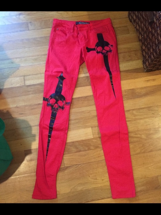 Lip Service Denim - Lip service punk skull dagger rock jean red sz 25
